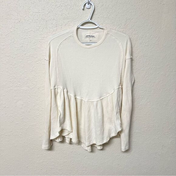 Free People Oh My Babydoll Thermal Waffle Top Cream Boho Size XS - Picture 1 of 7